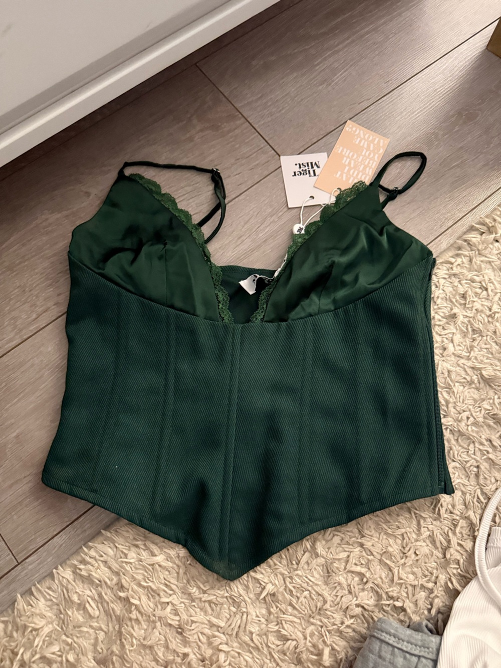 Tiger Mist Deep Green Lace-Trim Crop Cami
